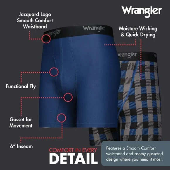 NWT Wrangler Workwear Men's The Technician 6" Mesh Boxer Briefs 3-Pack - Picture 4 of 6